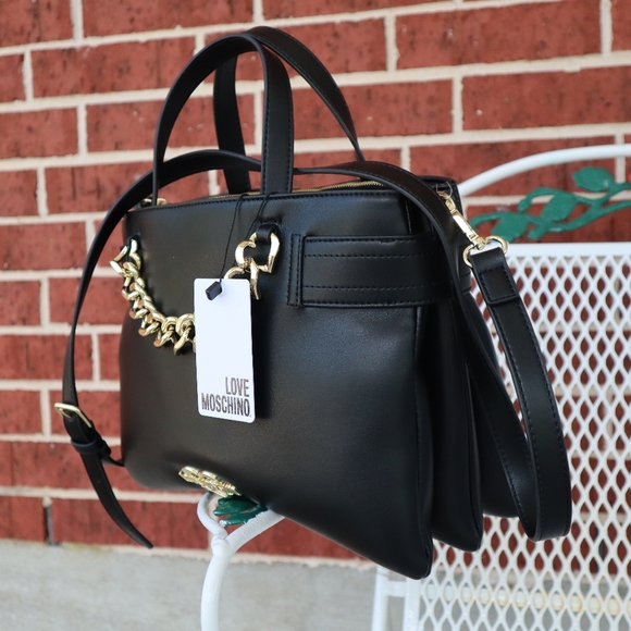 LOVE MOSCHINO  Black Handbag with Golden Chain - Picture 3 of 5